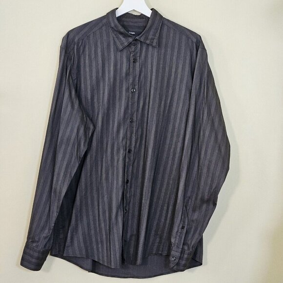 Z Zegna Shirt Mens 16 Gray Black Stripes LS Button Cotton Nylon Elastane Stretch - Picture 9 of 10